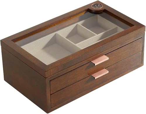 YHEIANJ Make-Up-Organizer, 2-Stöckiger Schmuckkoffer Aus Holz, Retro-Schmuckschatulle, Handschmuck, Ohrringe, Halskettenfutter, Vitrine Für Frauen, Schmuckkoffer von YHEIANJ