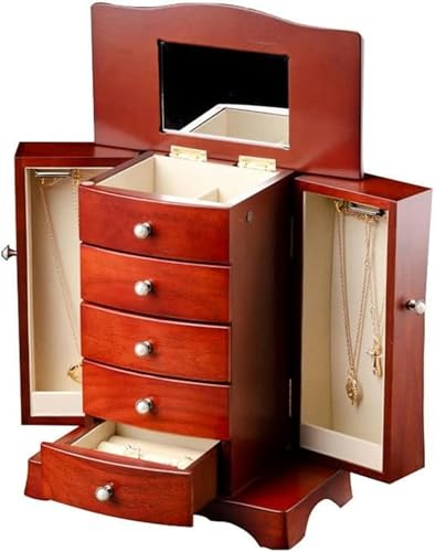 YHEIANJ Make-Up-Organizer, Schmuckschatulle Aus Holz, Mehrschichtige Schubladen-Aufbewahrungsbox Für Ringe, Ohrringe, Halsketten, Armbänder, Uhren, Kleine Schmuckschatulle, Retro-Schmucksc von YHEIANJ