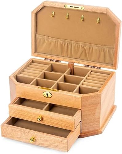 YHEIANJ Ringbox, Sechseckige Schmuckschatulle Aus Massivholz, Aufbewahrung Mit Schloss, Öse, Ohrringe, Halskette, Große Kapazität, Retro-Ringboxen Für Schmuck,C von YHEIANJ