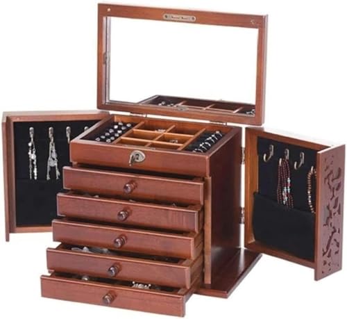 YHEIANJ Schmuck-Organizer, Holz-Schmuckschatulle Mit Schloss, Schmuckschatullen, Aufbewahrungsbox Für Armbänder, Halsketten, Ohrringe Und Ringe von YHEIANJ