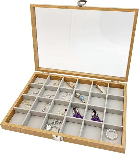 YHEIANJ Schmuckschatulle, Aufbewahrungsbox Für Schmuck Aus Holz Mit Transparentem Deckel, Schmuck-Organizer-Ablage Für Ringe, Ohrringe, Armbänder, Broschen, Abzeichen, Aufbewahrungsbox Für von YHEIANJ