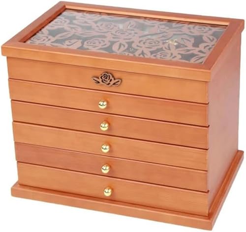 YHEIANJ Schmuckschatulle Schmuckschatulle Aus Holz, Sechslagige Aufbewahrungsbox, Kosmetikbox, Aufbewahrungsbox Für Ringe, Ohrringe, Halsketten Und Armbänder, Ausgekleidet Mit Flanell, 12,A von YHEIANJ