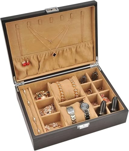 YHEIANJ Schmuckschatulle Schmuckschatulle Holz Samt Schmuck Organizer Schmuckaufbewahrungsbox Große Kapazität Schmuckdisplay Ohrringhalter Verpackung Schmuckschatullen von YHEIANJ