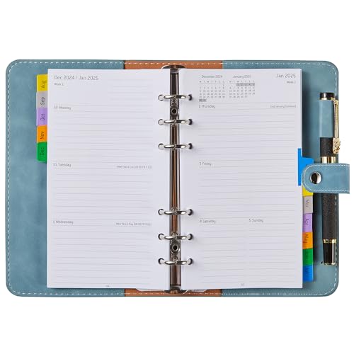 Kalender 2024 2025 Wochenplaner Personal A6 Nachfüllbar, 1 Woche 2 Seite mit Tabs, Tasche & Stifthalter, Schülerkalender 2024/25 Ringbuch, Buchkalender Planer für Schule Büro Familie, Aug-Jul von YHH