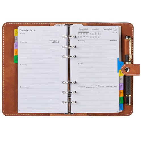 Kalender 2025 2026 Buchkalender Personal A6, 1 Woche 2 Seiten mit Tabs, Notizen, Kontakt, Softcover, Klein Planer Ringbuch Terminplaner/Wochenplaner, Schülerkalender Taschenkalender, Aug-Jul(Englisch) von YHH