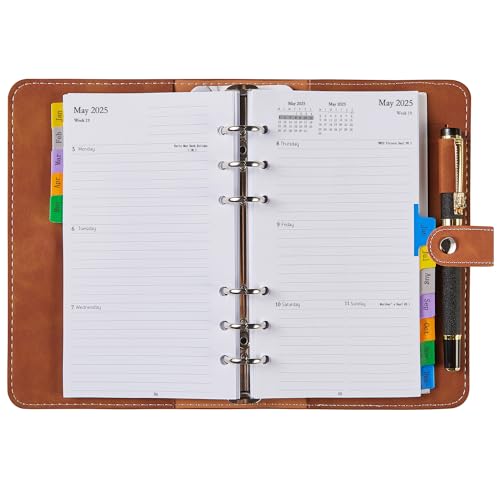 Kalender 2025 Personal A6 Nachfüllbar, Terminplaner/Wochenplaner Ringbuch mit Tabs, Tasche, Stiftschlaufe, Softcover Taschenkalender 1 Woche 2 Seiten, Klein Organizer mit Notizen Kontakt, Jan-Dez von YHH