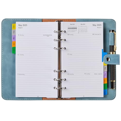 Kalender 2025 Wochenplaner Personal A6 Nachfüllbar, 1 Woche 2 Seite Organizer mit Tabs, Stiftschlaufe, Tasche, Softcover Taschenkalender 2025 Klein, Buchkalender Planer Ringbuch, Jan.25-Dez.25 von YHH