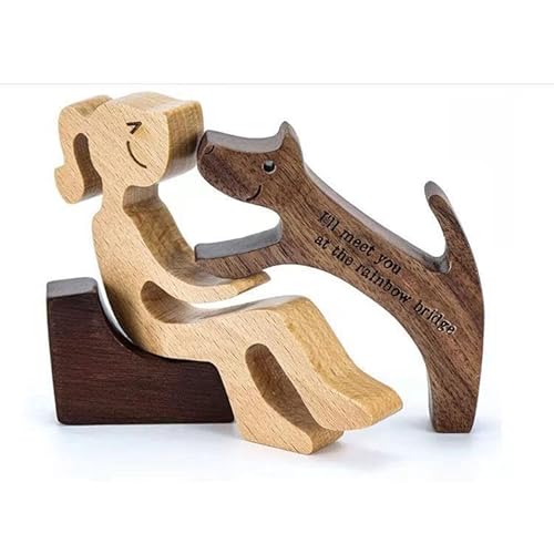 YHHIRCH Holzfigur Hund Katze Familie Welpe Holzschnitzerei Ornamente Ornament Sammelfigur Kunst für Home Office Living Handmade Craft Kreative Geschenke (I) von YHHIRCH