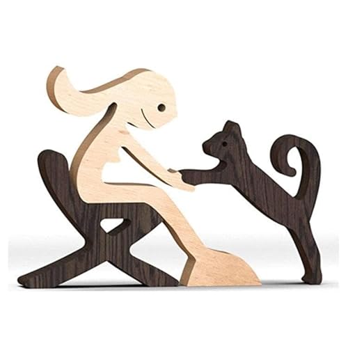 YHHIRCH Holzfigur Hund Katze Familie Welpe Holzschnitzerei Ornamente Ornament Sammelfigur Kunst für Home Office Living Handmade Craft Kreative Geschenke (M) von YHHIRCH