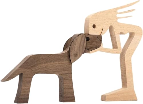 YHHIRCH Holzfigur Hund Katze Familie Welpe Holzschnitzerei Ornamente Ornament Sammelfigur Kunst für Zuhause Büro Wohnen Handarbeit Handwerk Kreative Geschenke (B) von YHHIRCH