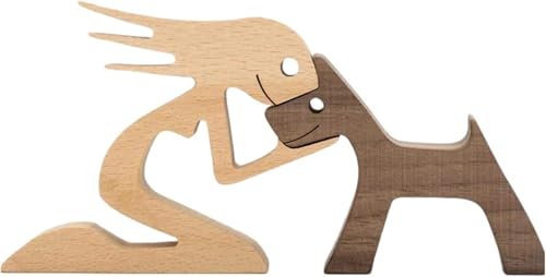 YHHIRCH Holzfigur Hund Katze Familie Welpe Holzschnitzerei Ornamente Ornament Sammelfigur Kunst für Zuhause Büro Wohnen Handgemachte Handwerk Kreative Geschenke (F) von YHHIRCH