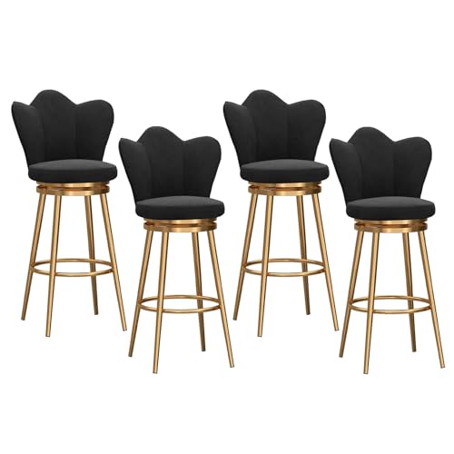 YHKJLYH Barhocker in Thekenhöhe, 4er-Set, Moderne Thekenhocker mit niedriger Rückenlehne, goldene Metallrahmen, mit Samtstoff gepolsterte Barhocker für Kücheninsel, Hausbar, Sitzhöhe 65 cm, Schwarz YHKJLYH Barhocker in Thekenhöhe, 4er-Set, Moderne Thekenhocker mit niedriger Rückenlehne, goldene Metallrahmen, mit Samtstoff gepolsterte Barhocker für Kücheninsel, Hausbar, Sitzhöhe 65 cm, Schwarz von YHKJLYH