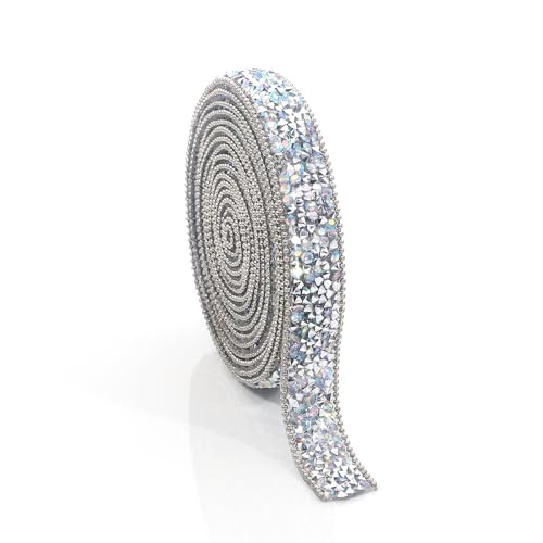 YHMQ DU Strassband, 3 Yards, selbstklebende Strassstreifen, Diamantband, Aufkleber, Kristallrolle, glitzerndes Bling-Strassband zum Basteln, DIY-Kunstdekoration (SilverAB Ribbon,0.59 Inch) von YHMQ DU