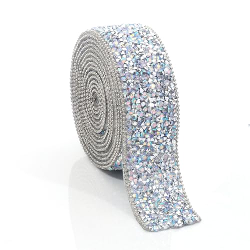 YHMQ DU Strassband, 3 Yards, selbstklebende Strassstreifen, Diamantband, Aufkleber, Kristallrolle, glitzerndes Bling-Strassband zum Basteln, DIY-Kunstdekoration (SilverAB Ribbon,1.19 Inch) von YHMQ DU