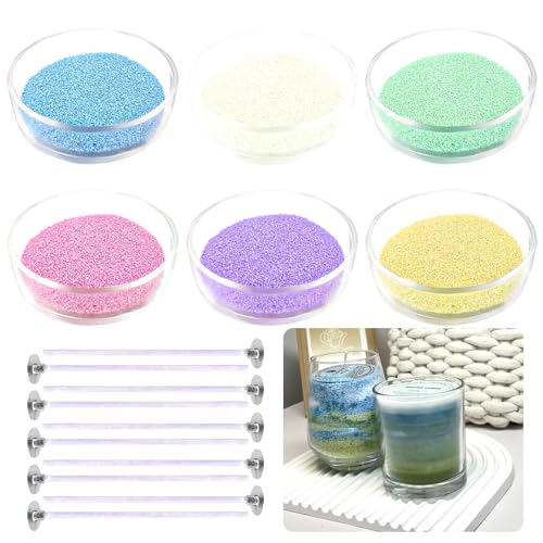 Wax Perlen 6 Farben Sand Kerze Candle Wax Candle Sand Kerzen Wachs Kerzen Pulver Kerzen Granulat Kerzenwachs zum Gießen Set Wachsgranulat für Kerzen mit 10 Dochten für die DIY Kerzenherstellung 180g von YHNDECO