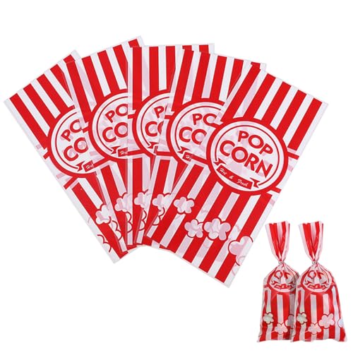 YHSKJCD 100 Stück Popcorn Tüte, Papiertüten Partytüte, Popcorn Box Candy Tüte, Rot-Weiß Gestreift, 27.5 x 12.5cm von YHSKJCD