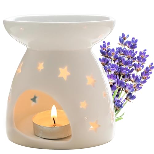 YHSKJCD Keramik Duftlampe Aromalampe mit Kerzenhalter, Aroma Lampe Teelicht öl Aromabrenner, Aroma Diffusor Räucher Zubehör für Duftöl (Star) von YHSKJCD