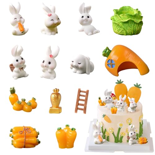 YHUIKXIN 13 Stück Miniatur Kaninchen Bunny Häschen Osterdeko Mini Hase Skulptur Osterhasen Figuren Harz Cupcake Toppers für Sukkulenten Fee Garten Deko Micro Landschaft Dekoration von YHUIKXIN