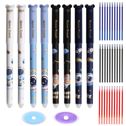 YHUIKXIN Radierbarer Kugelschreiber, 8 Stück Astronaut Tintenroller Radierbar 0.35mm Cartoon Löschbarer Stift mit 30 Nachfüllungen und 2 Radiergummis Löschbaren Gelstiften für Studenten Schule Büro von YHUIKXIN