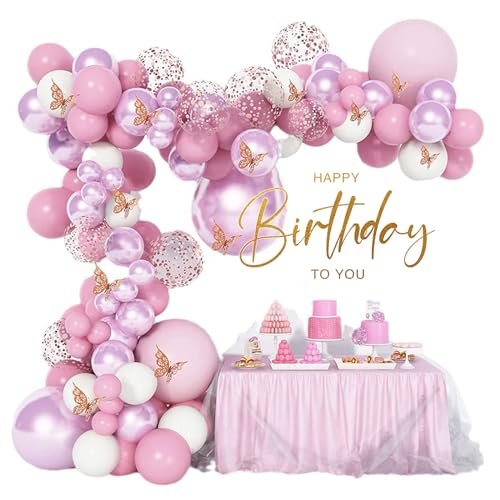 Luftballons Girlande Schmetterlinge Lila Rosa, 113 Stück Geburtstag Deko mädchen mit Schmetterlinge ballons für GeburtstagDeko Hochzeit Party Decoration von YHZHIZHIMQ