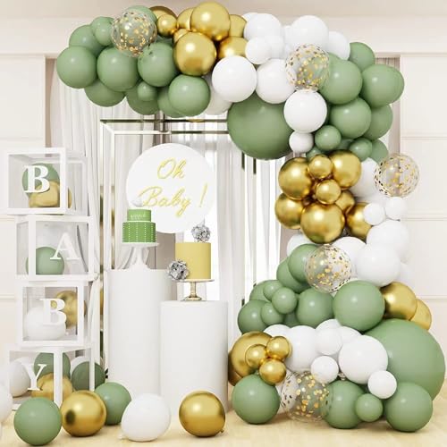 Ballon Girlande Grün,152 Stück Olive Grün Ballon Girlande Avocado Grün Gold Weiß Ballons für Baby Shower Babyparty Geburtstag Party Hochzeit Taufe Party Deko von YHZHIZHIMQ