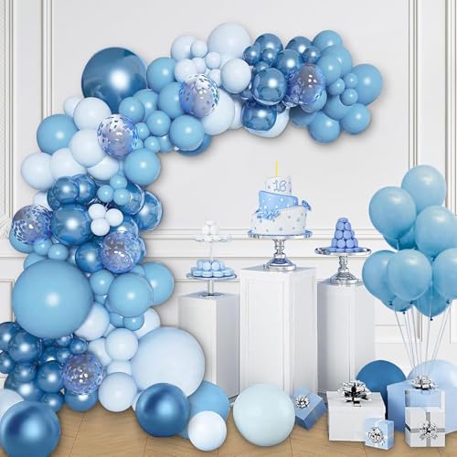 Luftballon Girlande Blau,145 Stück Ballons Girlande Blau Weiß Pastell Mit Macaron Blau Konfetti Ballon Für Baby Shower Party Dekoration Geburtstag Taufe Hochzeit Deko von YHZHIZHIMQ