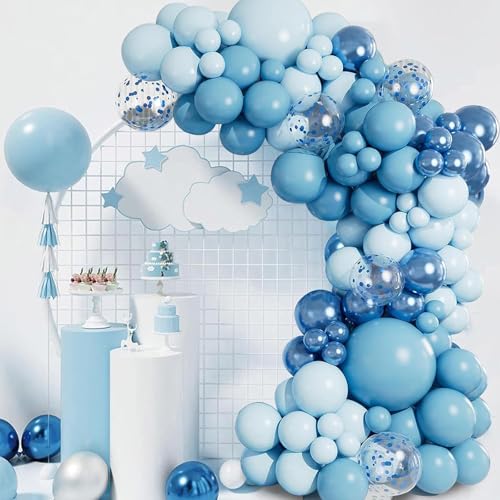 Luftballon Girlande Blau,145 Stück Macaron Blau Weiß Ballons Girlanden Bogen Metallisch Blaue Luftballons Mit Konfetti Ballon Für Baby Shower Jungen Mädchen Party Geburtstag Geschlecht Deko von YHZHIZHIMQ