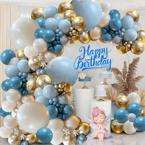 Luftballon Girlande Blau White, 167 Stück Ballon Girlande Set mit Blau Weißer Sand Ballongirlande Blau Gold Ballon Girlande for Geburtstagsdeko Hochzeit Babyparty Deko Junge Baby Shower Taufe Deko von YHZHIZHIMQ