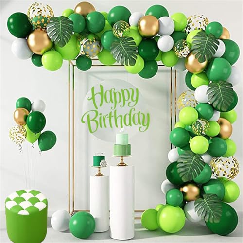 Luftballon Girlande Grün, 140PCS Ballon Girlande Dunkelgrün Weiß und Gold Ballons mit Konfetti Ballons Dschungel für Kinder jungle Geburtstag Hochzeit Party Deko von YHZHIZHIMQ