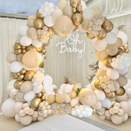 Weißgold-Ballonbogen-Set, 185 Stück, weiß-goldfarbene Ballon-Girlande mit beigefarbenem Nude, für Geburtstagsparty, Dekoration, Boho, Hochzeit, Jahrestag, Babyparty, Verlobung, Geschlechtsoffenbarung, von YHZHIZHIMQ