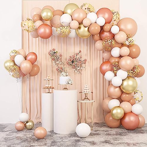 YHmall 129 Stück Champagner Orangen Rosa Gold Luftballons Girlande Kit Mädchen Geburtstag Hochzeit Dekoration Blush Konfetti Ballons Pfirsich Apricot Luftballons Roségold Weiß Ballongirlande für Feier von YHmall