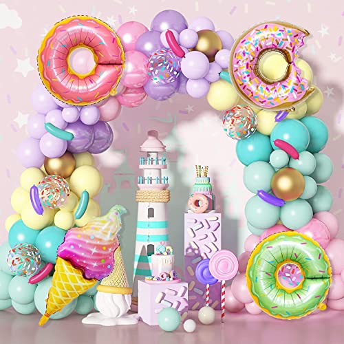 139Pcs Donut Dessert Ballons Girlande Bogen Kit, bunte Konfetti Donut Eis Creme Folie Ballons für Kinder Geburtstag Party Baby Dusche Dekorationen Zubehör von YHmall