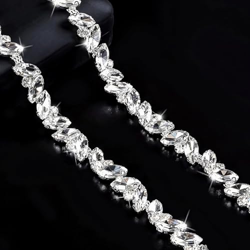 4,5 m Kristall-Strass-Kette, Strass-Glasdiamant-Blatt-Kettenapplikation für Bastelarbeiten, funkelnde dekorative Kristallverzierung für Hochzeitskleid, Schmuckherstellung, Hutband, von YHomU