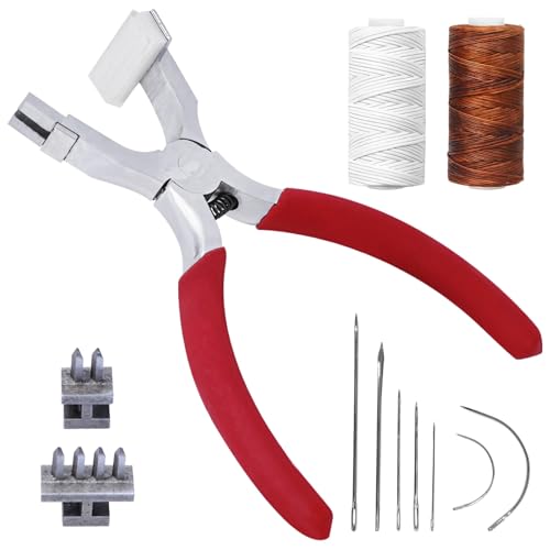 Locher, DIY Lederhandwerkswerkzeug-Set, Stahlnähzangen-Set, enthält 2 Zinken und 4 Zinken, 7 Handnähnadeln, 2 Spulen Faden, ideal für Lederreparatur und Bastelprojekte von YHomU