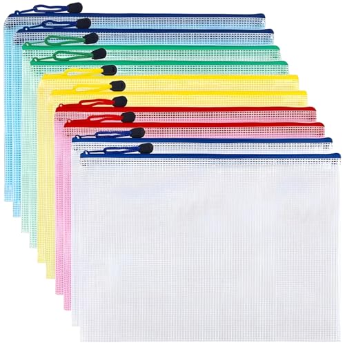 YHomU Dokumententaschen aus Netzstoff, 34 x 23,9 cm, wasserdichte Dokumententaschen, Nylon-Reißverschluss-Aufbewahrungsmappen, mehrfarbig, Bürobedarf für Dokumente, Rechnungen, Quittungen, von YHomU