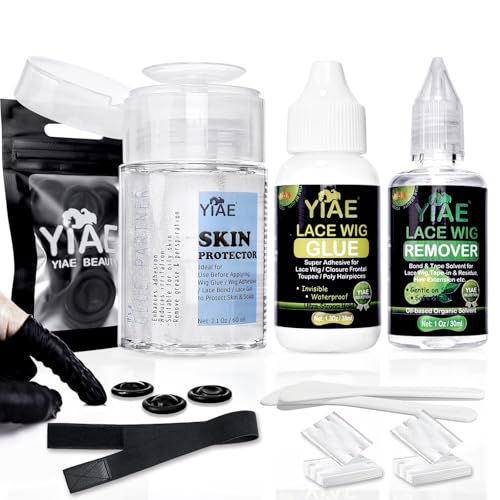 YIAE Perücken Kleber Profi-Set mit klebereste entferner & Hautschutz für Perücke & Wig Band & Fingerschützer, Unsichtbar Wasserdicht Wig Glue und Extra Stark Zitronenöl Tape Extensions Löser von YIAE