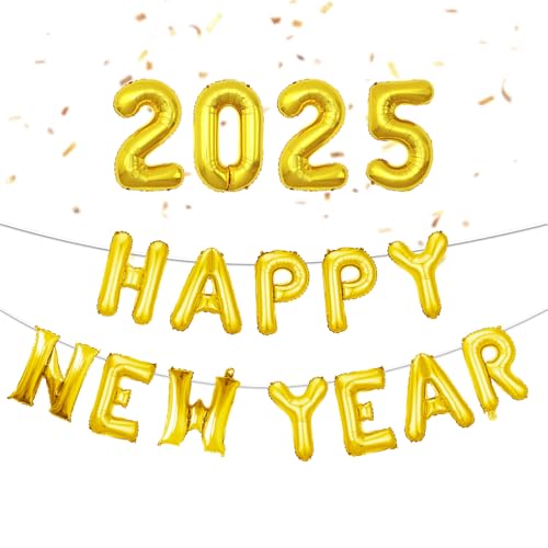 2025 Happy New Year Luftballons, Happy New Year Banner, Happy New Year Dekorationen 2025, Goldfolienballons für Nye Partydekorationen, Frühlingsfest, chinesisches Neujahrsfest, Weihnachtsfeier (Gold) von YIAJIA