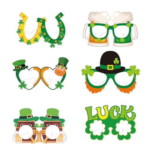 YIAJIA St. Patrick's Day Deko-Brillen, St. Patrick's Day, irische Kleeblatt-Brille, Kostümzubehör für Kinder und Erwachsene, Partyzubehör, 6 Stück von YIAJIA