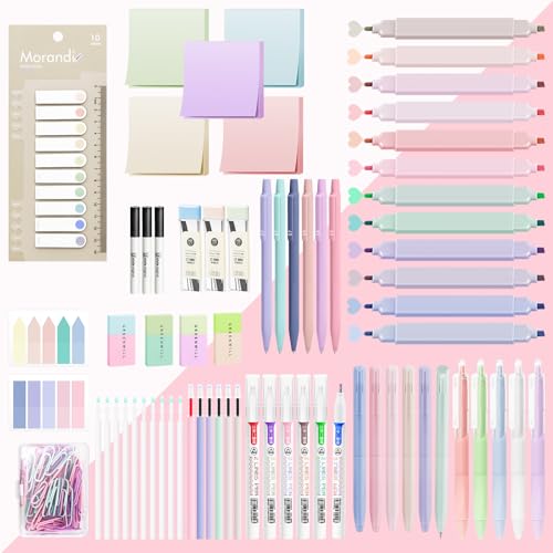 YIBONIKA 69 Stück Schulsachen Aesthetic mit 12 Pastell Textmarker,11 Gelstifte,6 Druckbleistift Set Stifte,8 Haftnotizen Tabs Coole Sachen für Mädchen Clean Girl School Stuff Zurück zur Schule von YIBONIKA