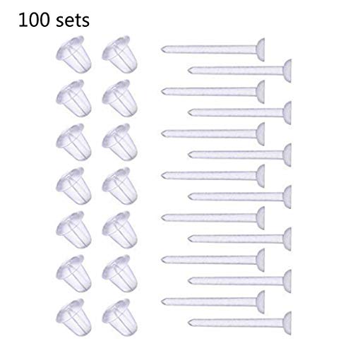 YIBOZI Ohrring-Verschlüsse und Kunststoff-Ohrring-Pfostenset, insgesamt 100 Sets, transparente Ohrringe für Arbeit, Sport, Schmuckherstellung, Ohrnadel von YIBOZI