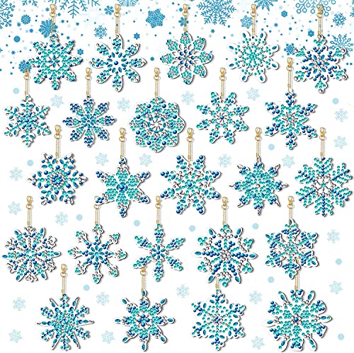 YICHEN 24Pcs Schneeflocke Diamant Malerei Schlüsselanhänger Weihnachten Schlüsselring DIY Schlüsselbund Weihnachtsbaum Hängeschmuck Blau Silber Strass Anhänger für Feiertagsfeier Kunsthandwerk von YICHEN