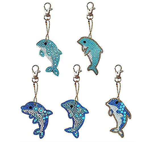 YICHEN 5 Stücke 5D DIY Diamant Malerei Schlüsselanhänger Delfin Schlüsselring DIY Diamant Malerei Schlüsselbund 5D Full Drill Diamond Painting Keychain Tasche Anhänger Geschenk von YICHEN