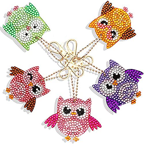 YICHEN 5 Stücke 5D DIY Diamant Malerei Schlüsselanhänger Eule Schlüsselring DIY Diamant Malerei Schlüsselbund 5D Full Drill Diamond Painting Keychain Tasche Anhänger Geschenk von YICHEN