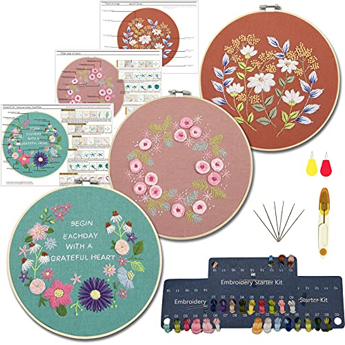 YICHEN Anfänger Stickerei Set Sticken Set Handmade Embroidery Starter Kit Stickerei Kreuzstich Set Einstellbare Cross Stitch Kit mit Stickrahmen, Stickgarn und Nadeln für DIY Kunst, Handwerk, Nähen von YICHEN