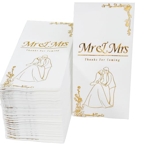 YIDUHAO Gold Mr & Mrs Dinner Napkins Wedding Dinner Napkins Replace Thank You Card Disposable Decorative Paper Towels for Wedding,12x17inch (100) von YIDUHAO