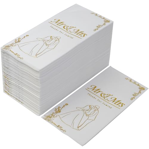 YIDUHAO Gold Mr & Mrs Dinner Napkins Wedding Dinner Napkins Replace Thank You Card Disposable Decorative Paper Towels for Wedding,12x17inch (50) von YIDUHAO