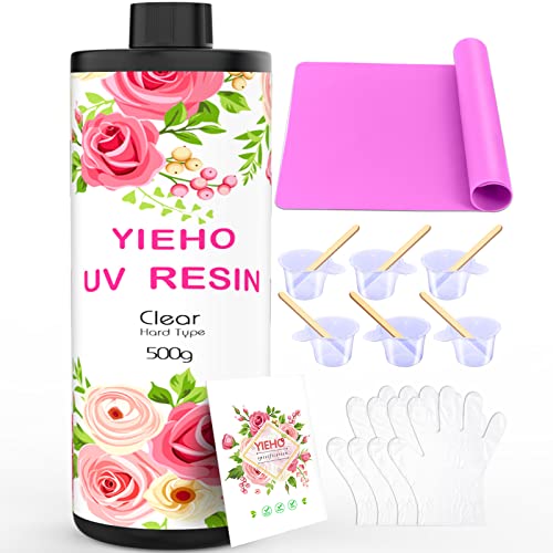 YIEHO 500g UV Harz Kit-Bulk Kristallklare harte UV schnell aushärtende Epoxidharz Versorgung mit Matte für Handwerksschmuck Herstellung von YIEHO