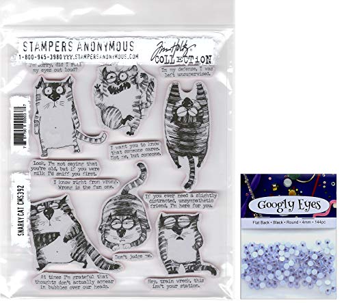 Tim Holtz Snarky Cat – Stampers Anonymous Haftstempel mit Kulleraugen von YIERSAN