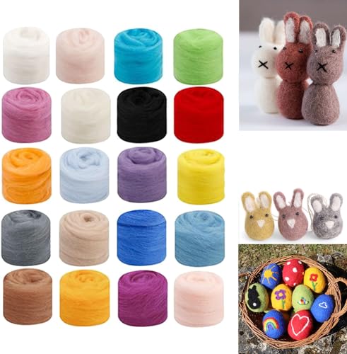 YIEUR 20 Farben Nadelfilz Set, 100g bunte Filzwolle Starterset zum filzen, mehrfarbig Schafwolle kits zum Nassfilzen und Trockenfilzen DIY Handwerk (bunt-20pcs) von YIEUR