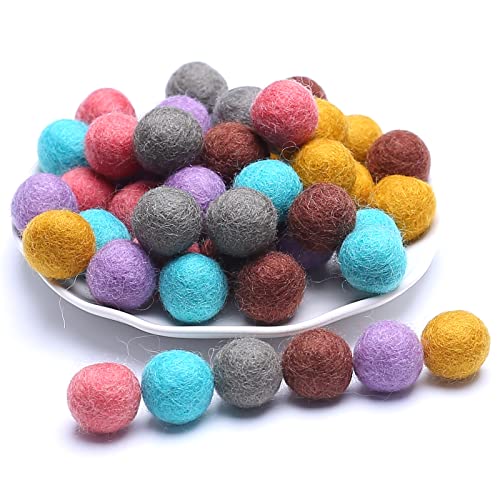 YIEUR 48pcs Filzkugeln Perlen Set Pastell Pompom Wolle Set 2cm Wollfilzkugeln Bunt Pom Poms Für DIY Handgefertigt Wollfilz Dekorationen und Geschenk (6farbe-dunkel) von YIEUR